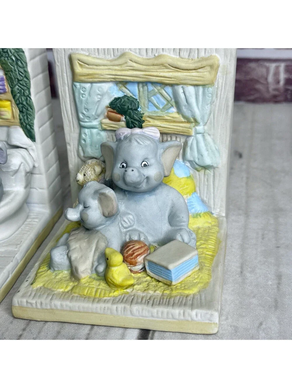 Vintage Elephant Bookends by Minster Giftwares, Nursery Baby Decor Ceramic